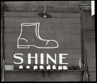 Shoeshine Stand Detail in Southern Town, photo, Walker Evans