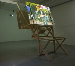 For Mozambique (Model n°2 of Screen-Orator-Kiosk celebrating a postindependance Utopia), installation, Angela Ferreira