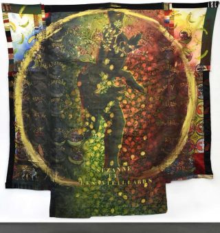 Suzanne et les vieillards II, encre sur textile et gravure sur bois, Hassan Musa