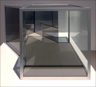 Two Cubes, One Cube Rotated 45°, sculpture, Dan Graham