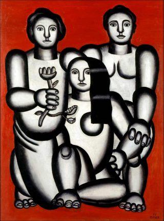 Trois femmes sur fond rouge, peinture, Fernand Léger