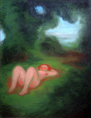 Femme nue dans l’herbe, dessin, Guillaume Pinard