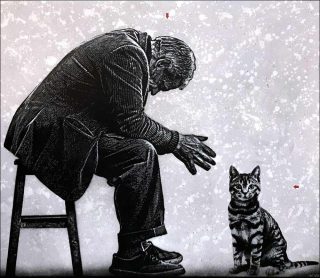 Le vieil homme et le chat, peinture, Jef Aérosol