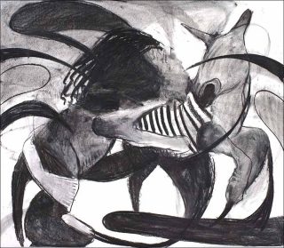 A zebra attacked by a Lion, dessin, Adrian Ghenie