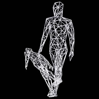 Miguel Chevalier, Body Vowels - The Walker (white wireframe), 2019.