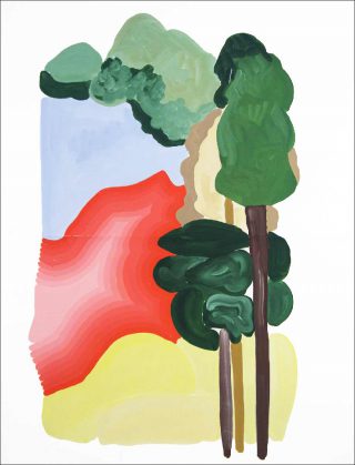 Marielle Paul, Arbres et arc en ciel rouge, 2018.
