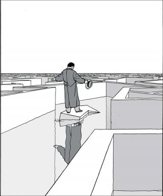 Marc-Antoine Mathieu, Le ballet d'étourneaux (détail), 2015.