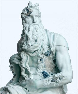 Daniel Arsham, Blue Calcite Eroded Moses (détail), 2019.